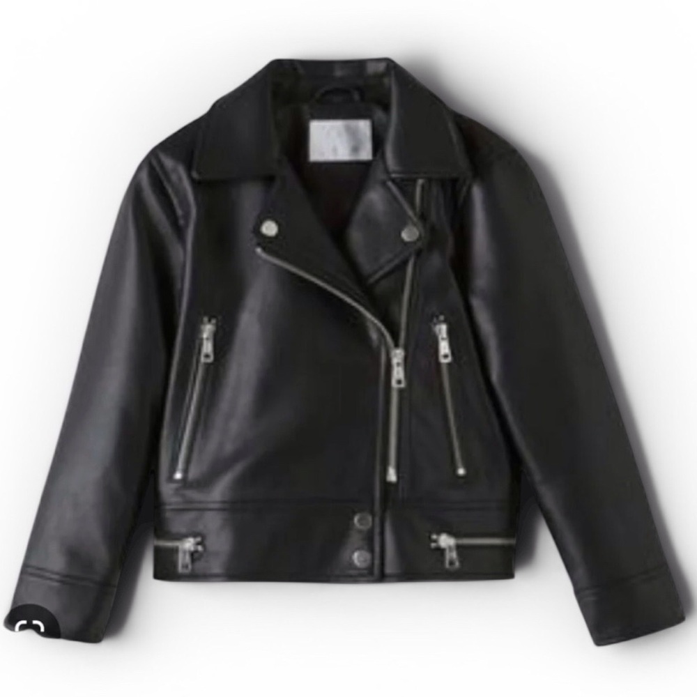 Zara Girls Black Faux Leather Moto Jacket Size 9